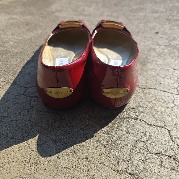 Jimmy Choo Flat Pumps Size 34.5 Red Burgundy Enamel Casual Shoes - Picture 8 of 11